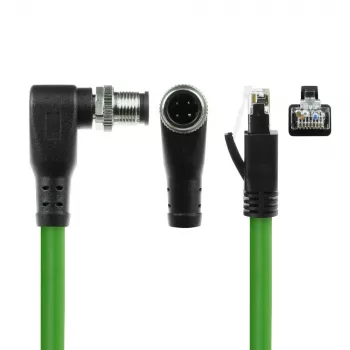 Cable de sensor ACT Industrial 1,50 m M12D 4 pines conector macho en ángulo recto a conector macho RJ45, cable TPE Superflex Xtreme, apantallado