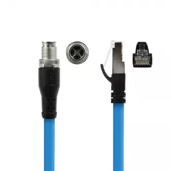 Cable de sensor ACT Industrial 1,50 m M12X 8 polos conector macho de carcasa a RJ45, cable TPE SF/UTP Superflex, apantallado