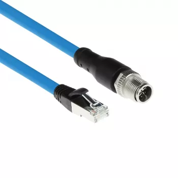 Cable de sensor ACT Industrial 3,00 m M12X 8 polos conector macho de carcasa a RJ45, cable TPE SF/UTP Superflex, apantallado