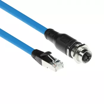 Cable de sensor ACT Industrial 1,50 m M12X 8 polos conector hembra de carcasa a RJ45, cable TPE SF/UTP Superflex, apantallado