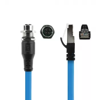 Cable de sensor ACT Industrial 5,00 m M12X 8 polos conector hembra de chasis a RJ45, cable TPE SF/UTP Superflex, apantallado