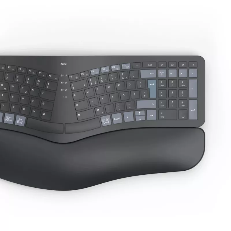 Hama WK-900 Ergo teclado inalámbrico multidispositivo dividido, LED, QWERTZ, negro
