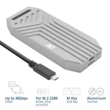 ACT Carcasa SSD USB 40 Gbit/s M.2 2280 NVMe / PCIe, sin herramientas