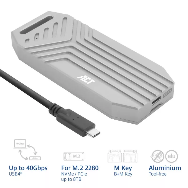 ACT Carcasa SSD USB 40 Gbit/s M.2 2280 NVMe / PCIe, sin herramientas