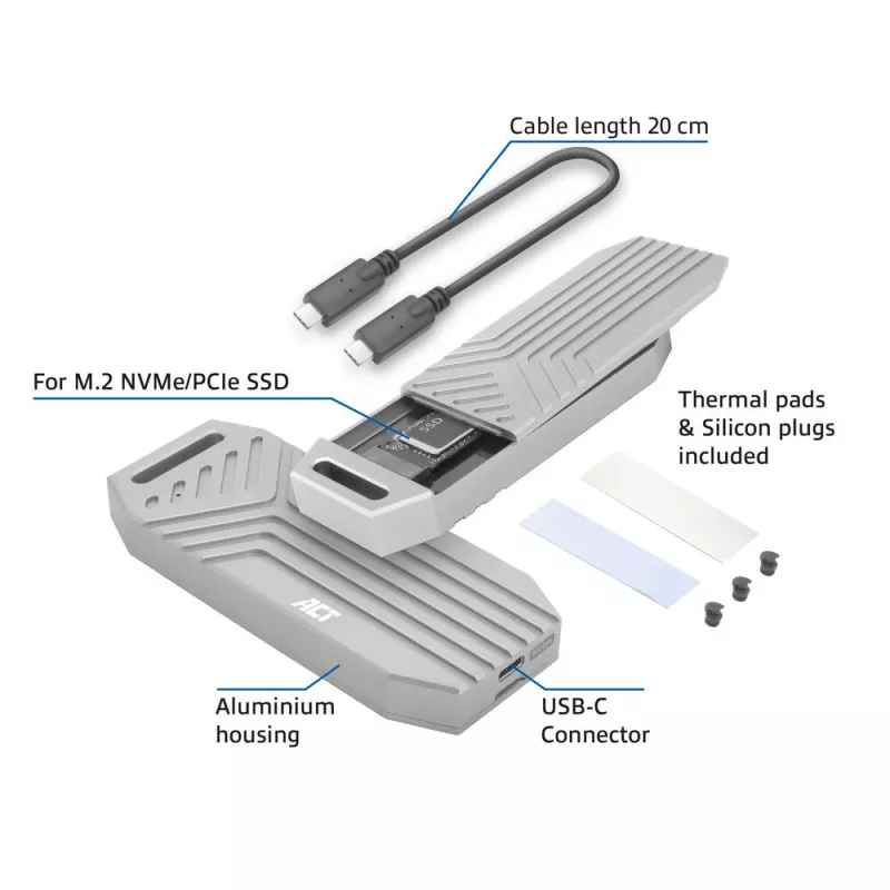 ACT Carcasa SSD USB 40 Gbit/s M.2 2280 NVMe / PCIe, sin herramientas