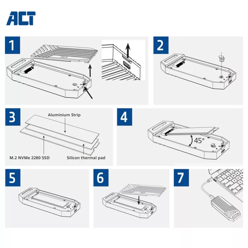 ACT Carcasa SSD USB 40 Gbit/s M.2 2280 NVMe / PCIe, sin herramientas