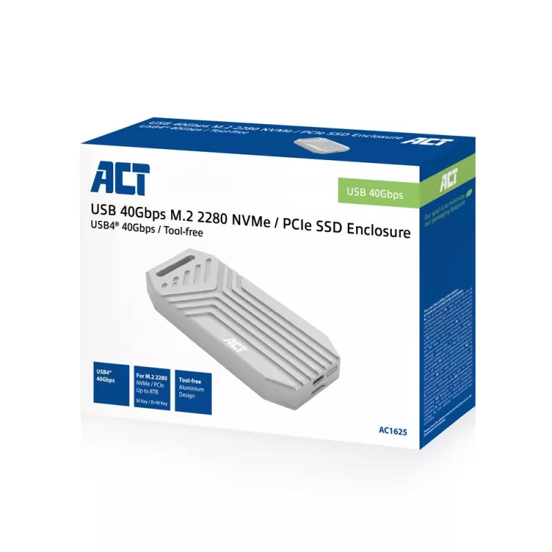 ACT Carcasa SSD USB 40 Gbit/s M.2 2280 NVMe / PCIe, sin herramientas