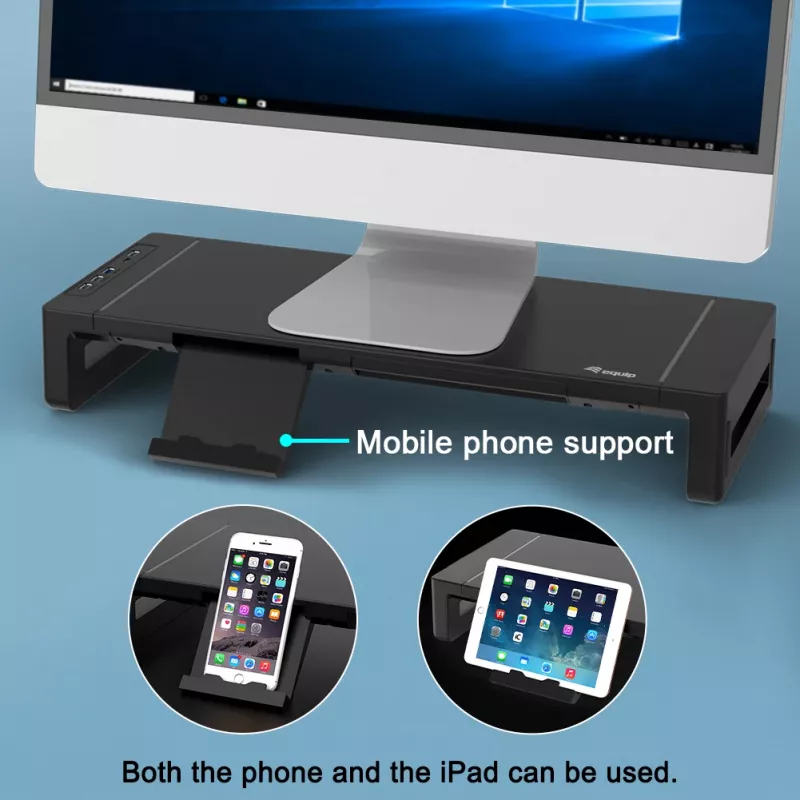 Soporte de monitor EQUIP soporte de monitor ergonómico con USB (USB-A x4, USB-C x1), de pie, 25 kg, negro