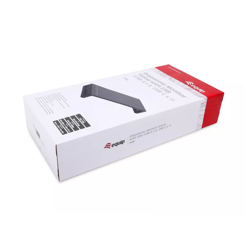 Soporte de monitor EQUIP soporte de monitor ergonómico con USB (USB-A x4, USB-C x1), de pie, 25 kg, negro