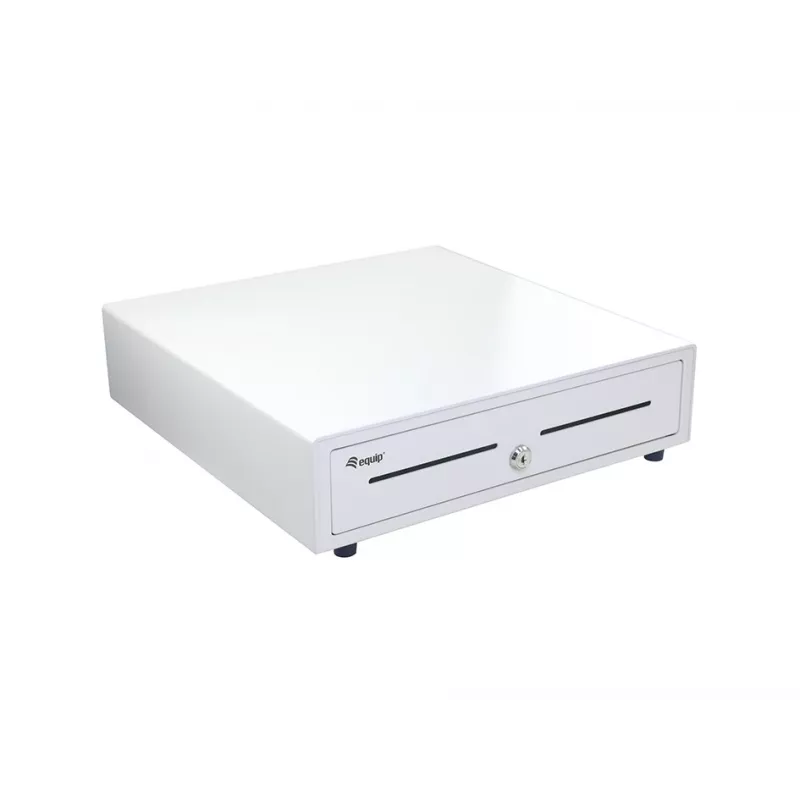 Equip 351011 cajón portamonedas POS, 4 compartimentos para billetes / 8 para monedas, RJ11, blanco