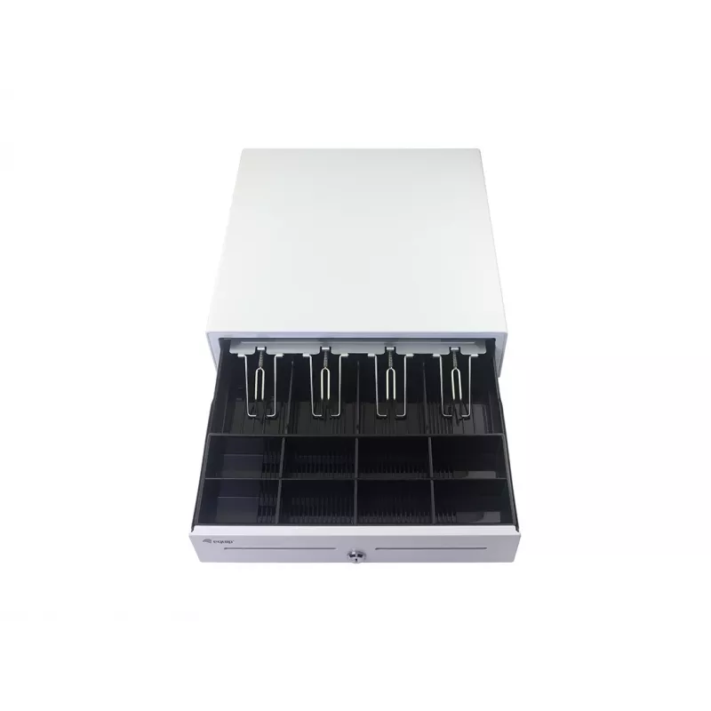 Equip 351011 cajón portamonedas POS, 4 compartimentos para billetes / 8 para monedas, RJ11, blanco