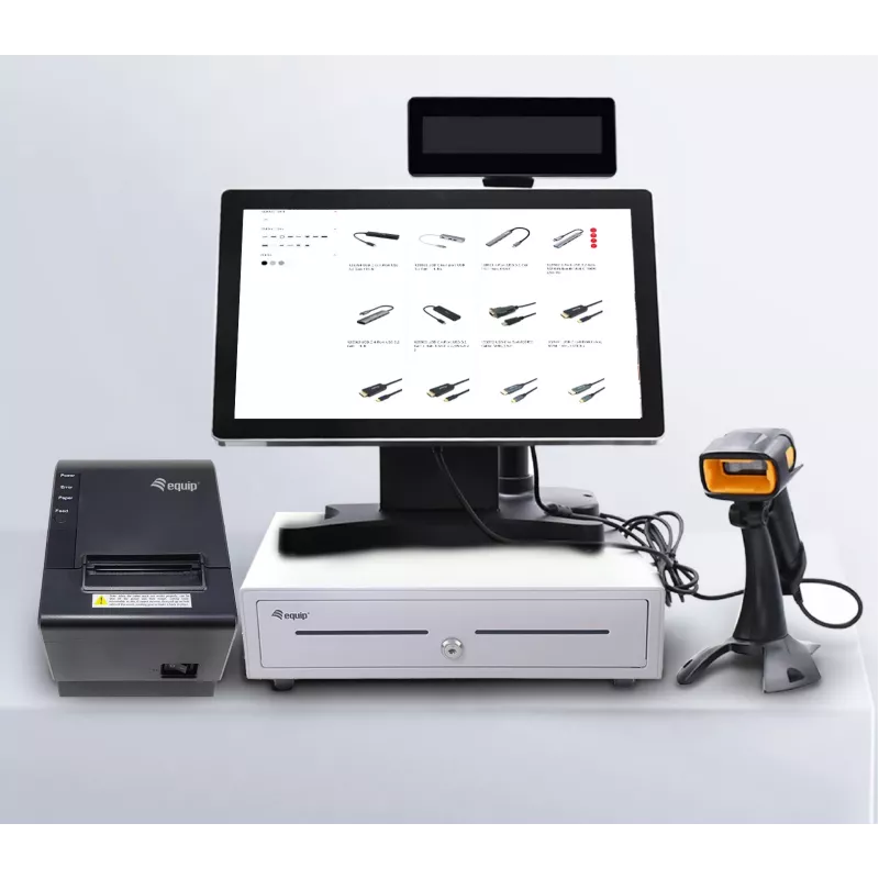 Equip 351011 cajón portamonedas POS, 4 compartimentos para billetes / 8 para monedas, RJ11, blanco