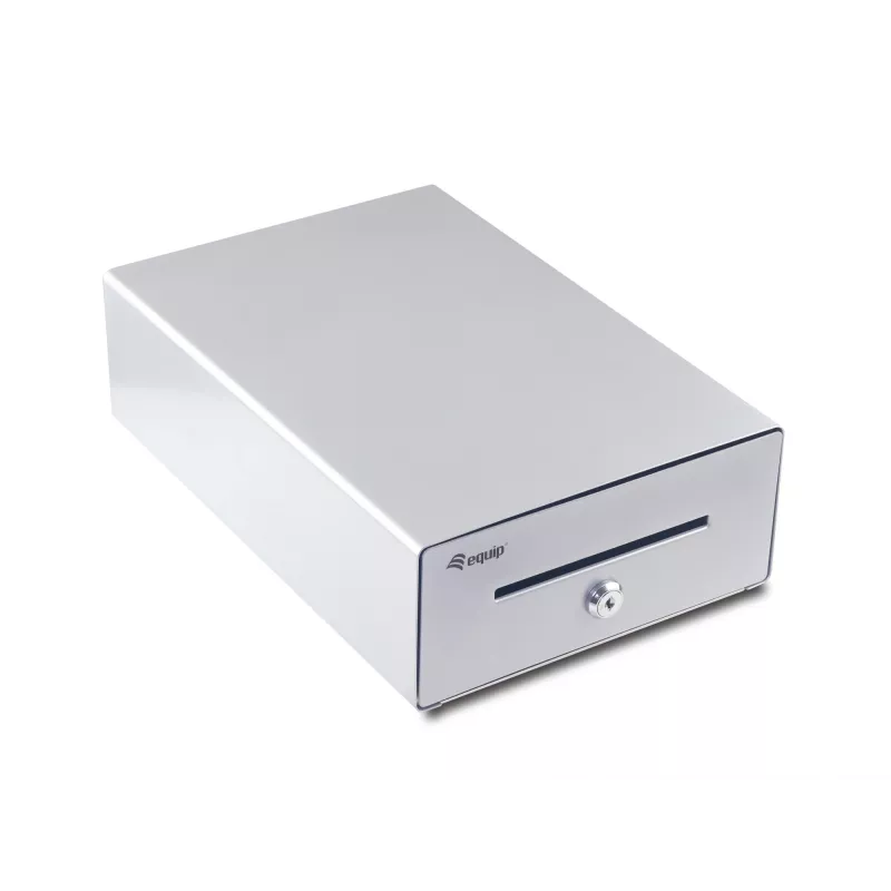 Cajón portamonedas Equip para sistemas de caja (POS), 4 compartimentos para billetes / 4 para monedas, ranuras para monedas extraíbles, conexión RJ11, aluminio