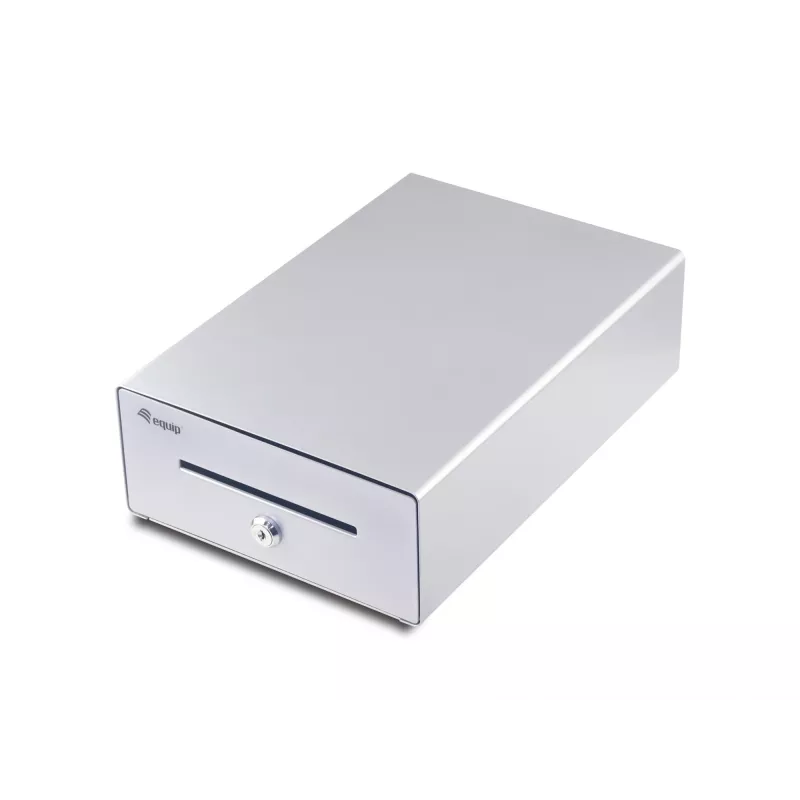 Cajón portamonedas Equip para sistemas de caja (POS), 4 compartimentos para billetes / 4 para monedas, ranuras para monedas extraíbles, conexión RJ11, aluminio