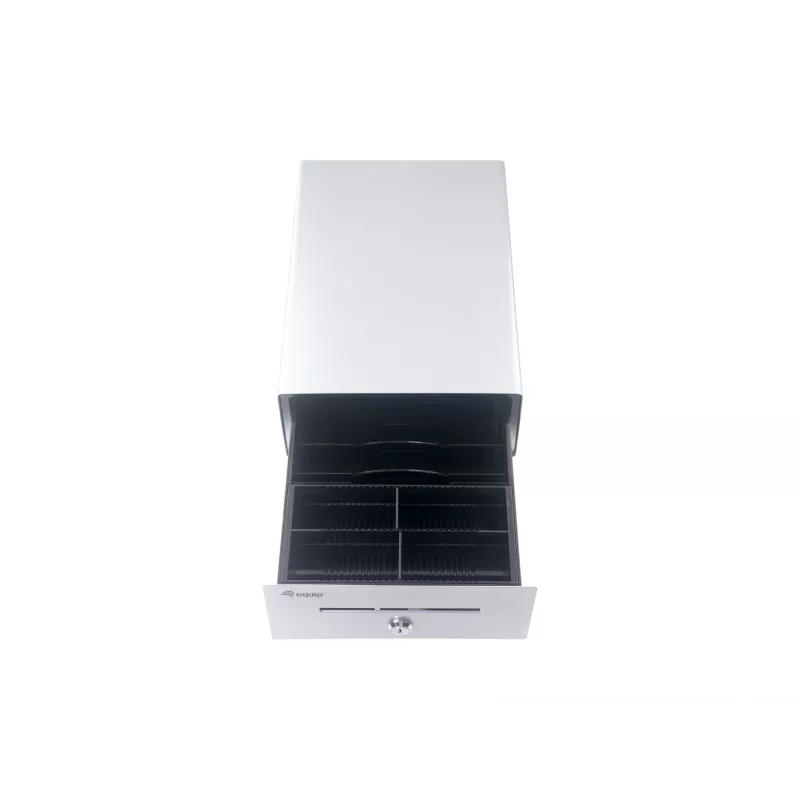 Cajón portamonedas Equip para sistemas de caja (POS), 4 compartimentos para billetes / 4 para monedas, ranuras para monedas extraíbles, conexión RJ11, aluminio