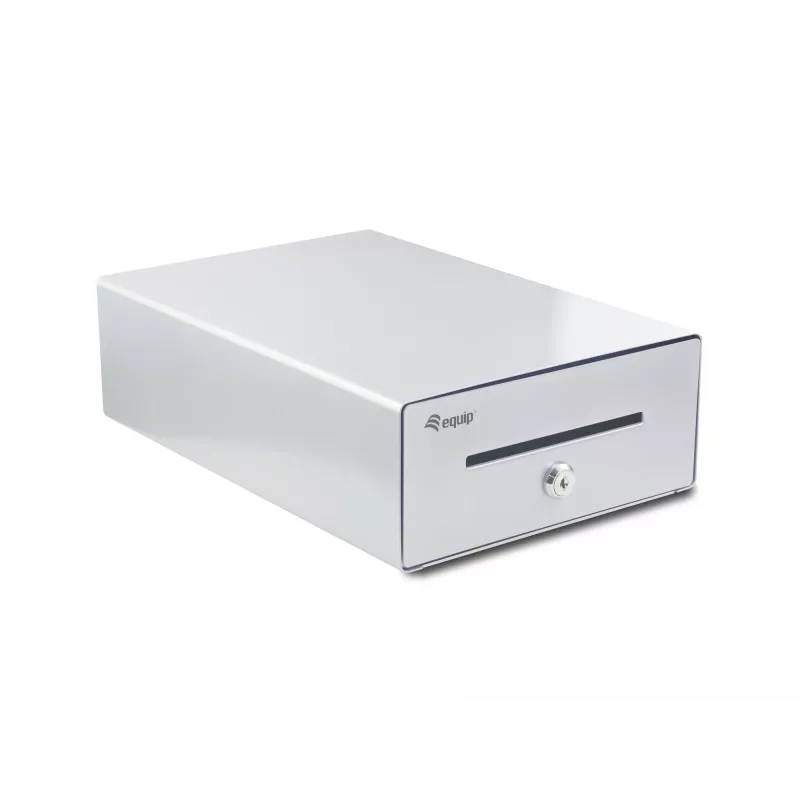 Cajón portamonedas Equip para sistemas de caja (POS), 4 compartimentos para billetes / 4 para monedas, ranuras para monedas extraíbles, conexión RJ11, aluminio