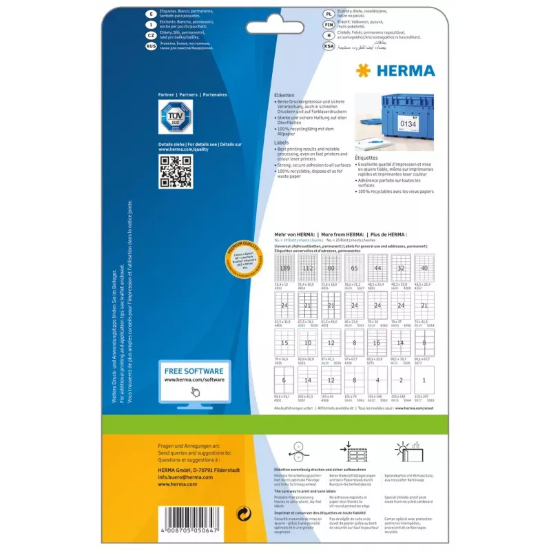 Etiqueta de impresora autoadhesiva HERMA Labels Premium A4 5064