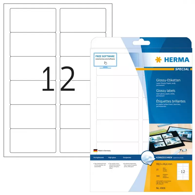 Etiqueta de impresora autoadhesiva HERMA Labels A4 88,9x46,6 mm