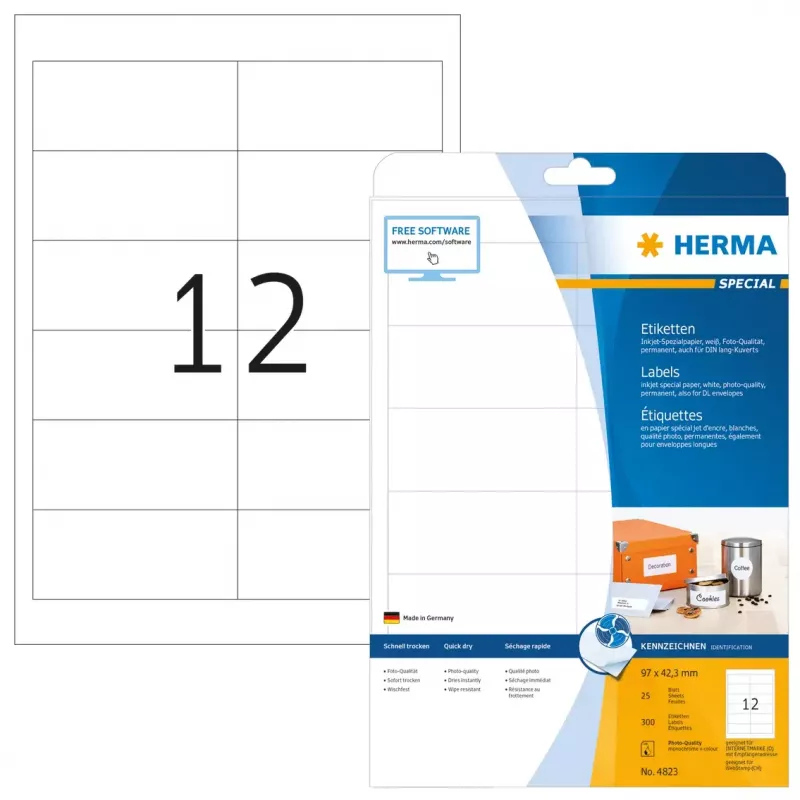 Etiquetas para inyección de tinta HERMA A4 97x42,3 mm 300 unidades