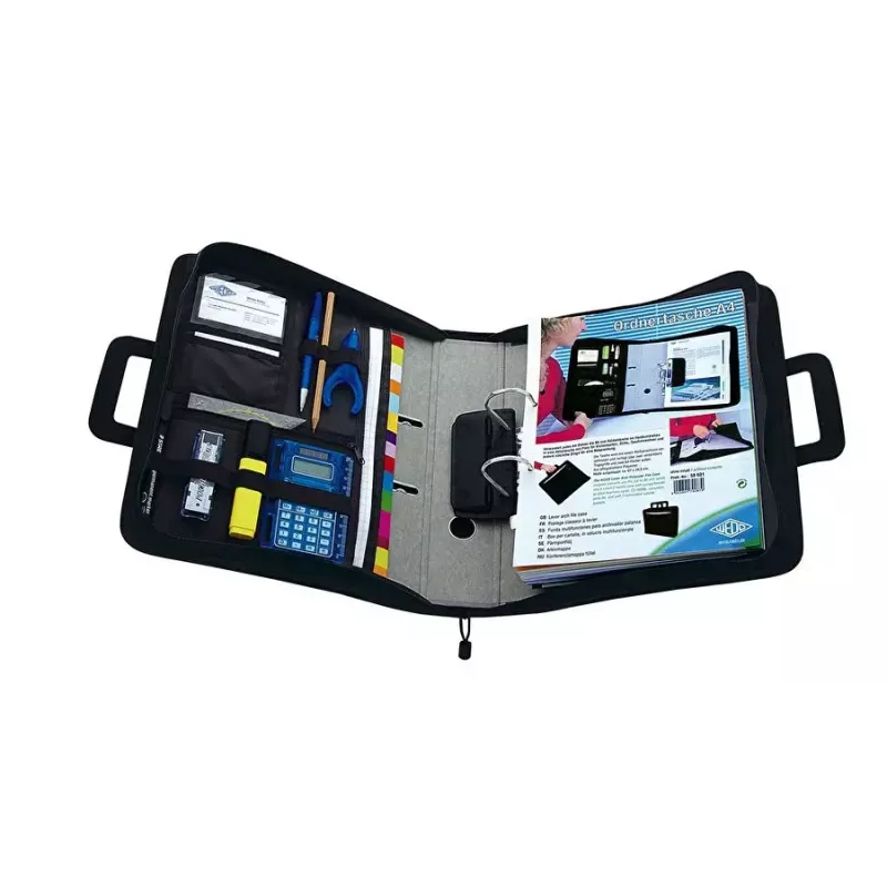 WEDO personal organizer 58 601 — carpeta de documentos de plástico y poliéster para A4 con compartimento para tarjetas de visita, negro