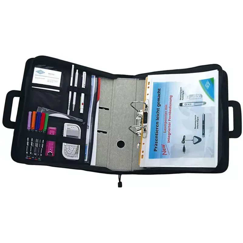 WEDO personal organizer 58 601 — carpeta de documentos de plástico y poliéster para A4 con compartimento para tarjetas de visita, negro