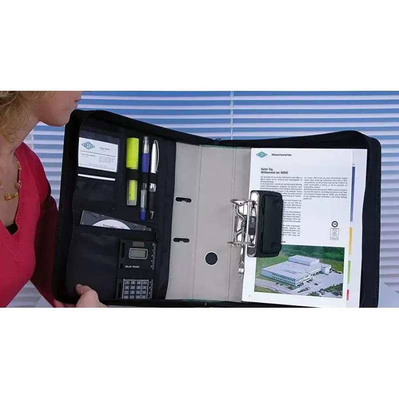 WEDO personal organizer 58 601 — carpeta de documentos de plástico y poliéster para A4 con compartimento para tarjetas de visita, negro