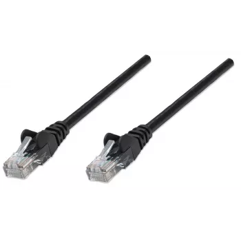 Cable de parcheo de red Intellinet, Cat5e, 0,25 m, negro, CCA, U/UTP, PVC, RJ45, contactos dorados, protección de lengüeta, funda antirrotura, garantía de por vida