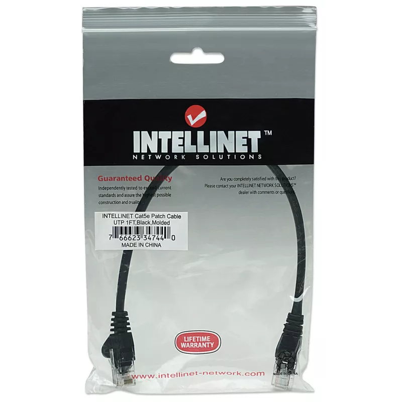 Intellinet 347440 cable de conexión de red, Cat5e U/UTP, RJ45 (M) a RJ45 (M), 0,3 m, moldeado, sin enganches, negro, 10 uds.