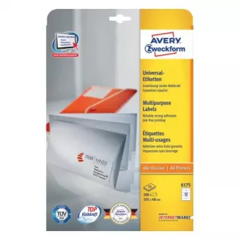 Etiquetas rectangulares autoadhesivas Avery Zweckform 6175 — permanentes blancas, 300 uds.