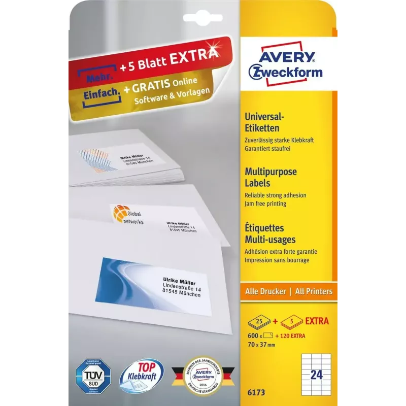 Etiquetas autoadhesivas Avery Zweckform 6173 rectangulares permanentes blancas — 720 uds.