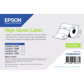 Epson High Gloss Label - Rollo troquelado: 76 mm x 127 mm, 960 etiquetas