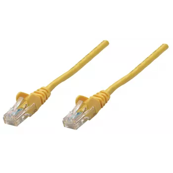 Cable de red patch Intellinet, Cat6A, 0,25 m, amarillo, cobre, S/FTP, LSOH / LSZH, PVC, RJ45, contactos bañados en oro, sin lengüeta, con funda antipinzamiento, garantía de por vida
