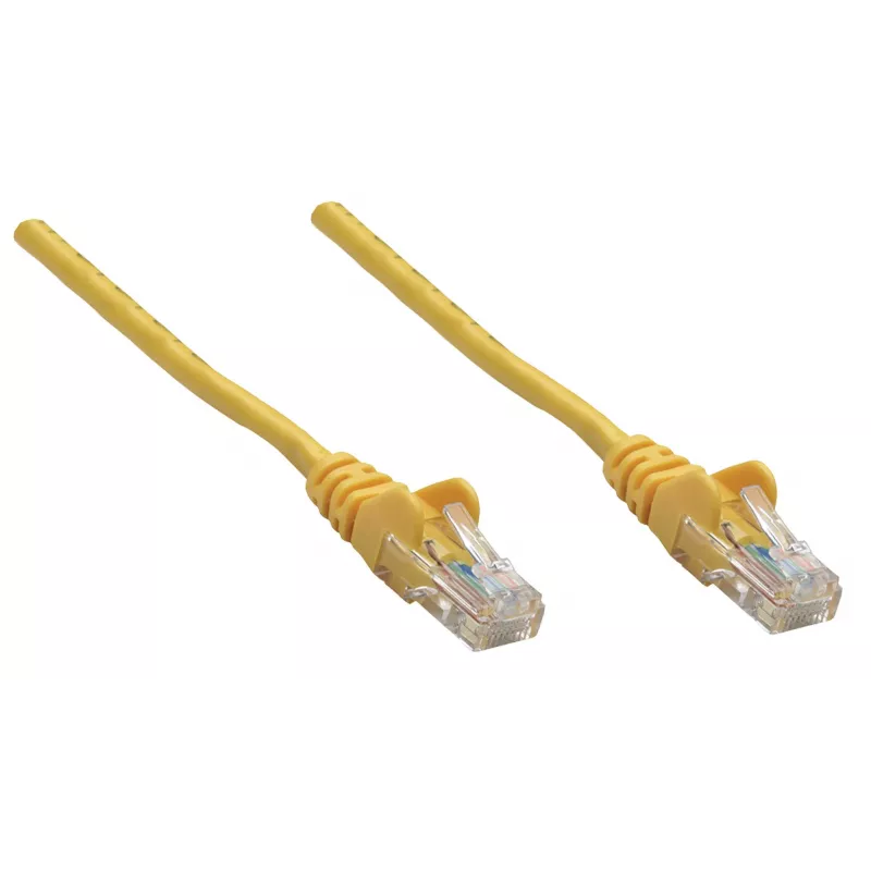 Cable de red patch Intellinet, Cat6A, 0,25 m, amarillo, cobre, S/FTP, LSOH / LSZH, PVC, RJ45, contactos bañados en oro, sin lengüeta, con funda antipinzamiento, garantía de por vida