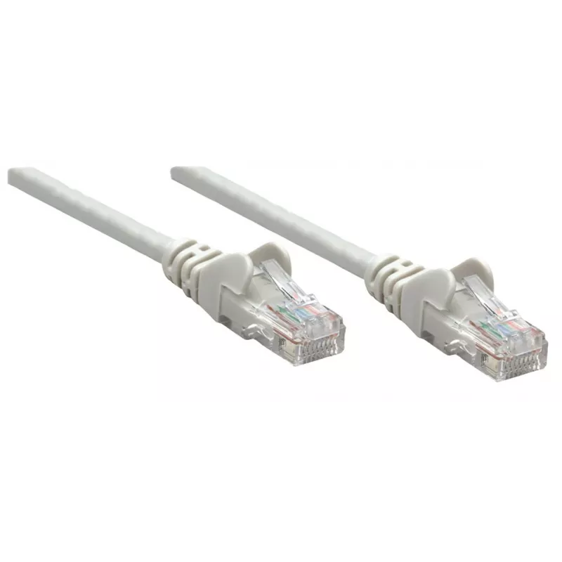 Cable de red patch Intellinet, Cat6, 0,25 m, gris, cobre, U/UTP, PVC, RJ45, contactos bañados en oro, protección antipinzamiento, funda antipinzamiento, garantía de por vida
