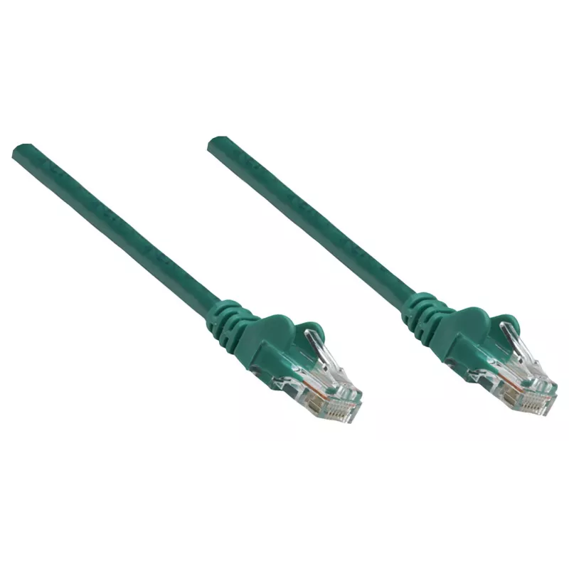 Cable de red patch Intellinet, Cat6, 0,25 m, verde, cobre, U/UTP, PVC, RJ45, contactos bañados en oro, protección de lengüeta, alivio de tensión, garantía de por vida