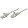 Cable de red patch Intellinet, Cat6, 0,25 m, gris, CCA, U/UTP, PVC, RJ45, contactos bañados en oro, sin lengüeta, funda antipinzamiento, garantía de por vida