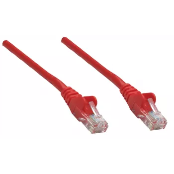Cable de red patch Intellinet, Cat6, 0,25 m, rojo, CCA, U/UTP, PVC, RJ45, contactos bañados en oro, sin lengüeta, con funda antipinzamiento, garantía de por vida