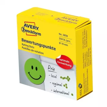 Etiquetas redondas autoadhesivas Avery Zweckform 3858, verde, adhesivo permanente, 1,9 cm Ø, 250 uds.