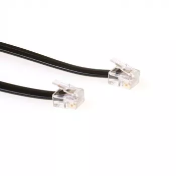 Cable telefónico plano ACT negro de 5 metros con conectores RJ12, 5 m, RJ-12, RJ-12, macho, macho, negro