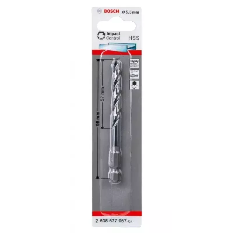 Bosch 2608577057 Broca helicoidal para metal 5,5 mm, longitud total 98 mm