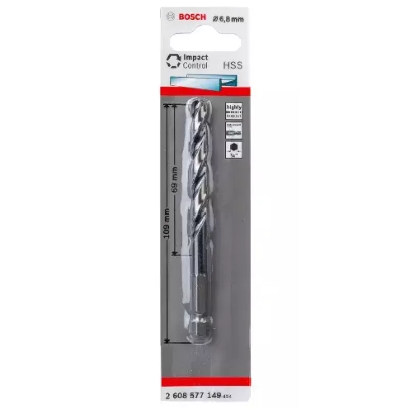 Bosch 2608577149 Broca helicoidal para metal 6,8 mm, longitud total 109 mm