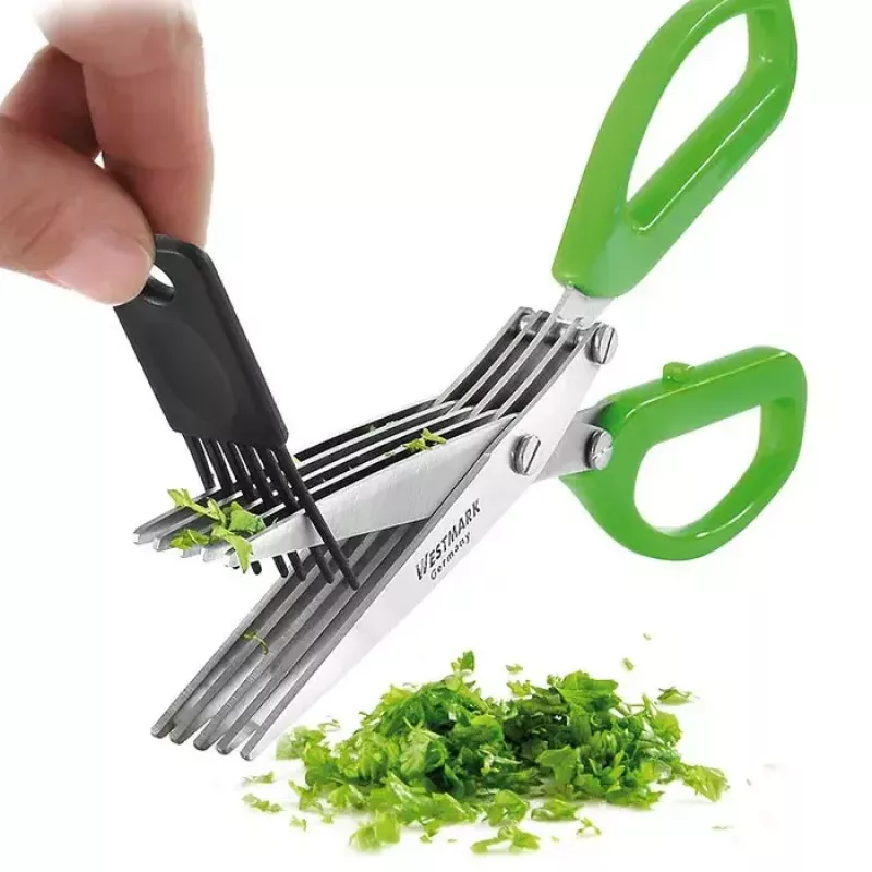 Tijeras de cocina Westmark Kräuter‑Fee 200 mm – hojas de acero inoxidable, mango verde, para hierbas