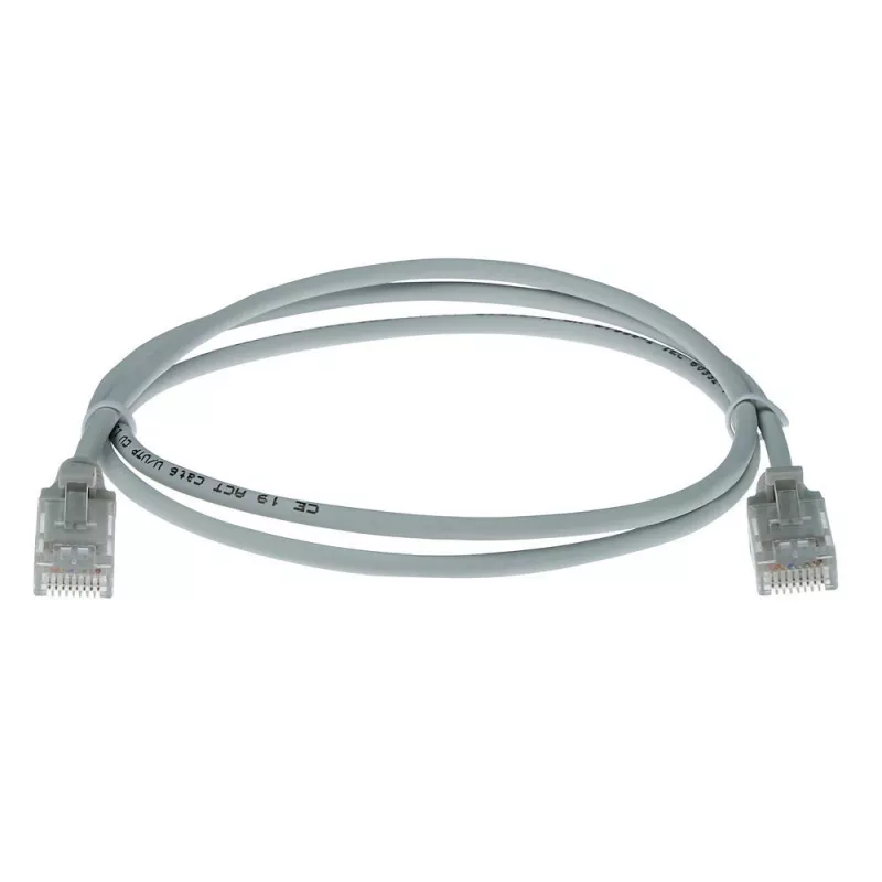 ACT Gris Cable de conexión slimline para centro de datos LSZH U/UTP CAT6 de 10 metros con alivio de tracción y conectores macho RJ45