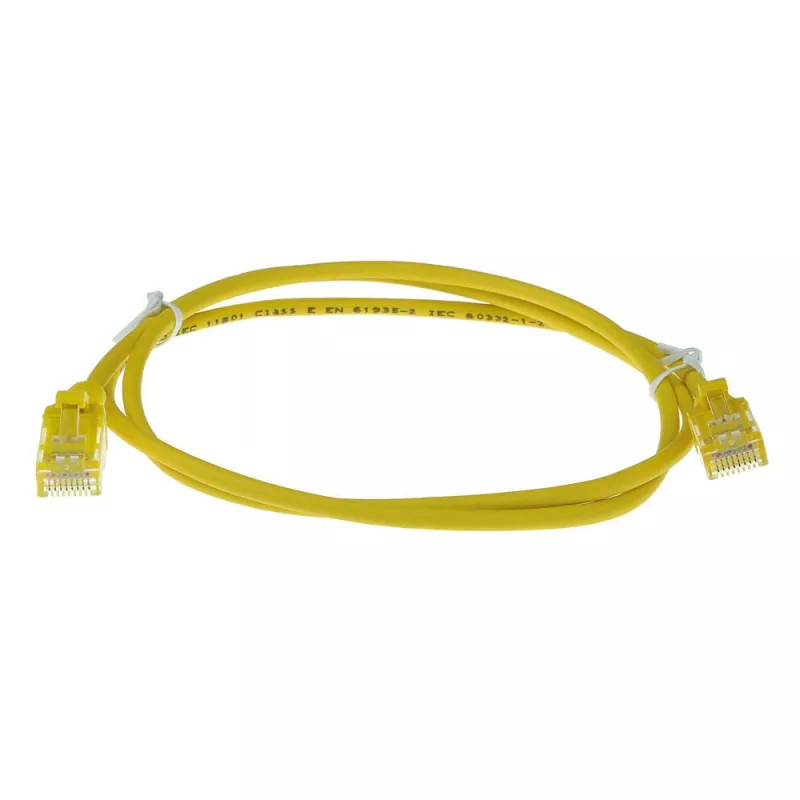 ACT Amarillo Cable de conexión slimline para centro de datos LSZH U/UTP CAT6 de 7 metros con protección de clip y conectores macho RJ45
