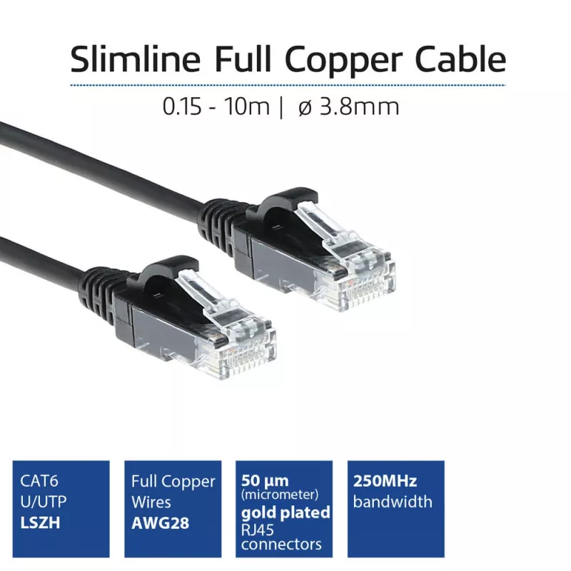 ACT DC9907 CAT6 U/UTP cable de red delgado, 7 m, negro