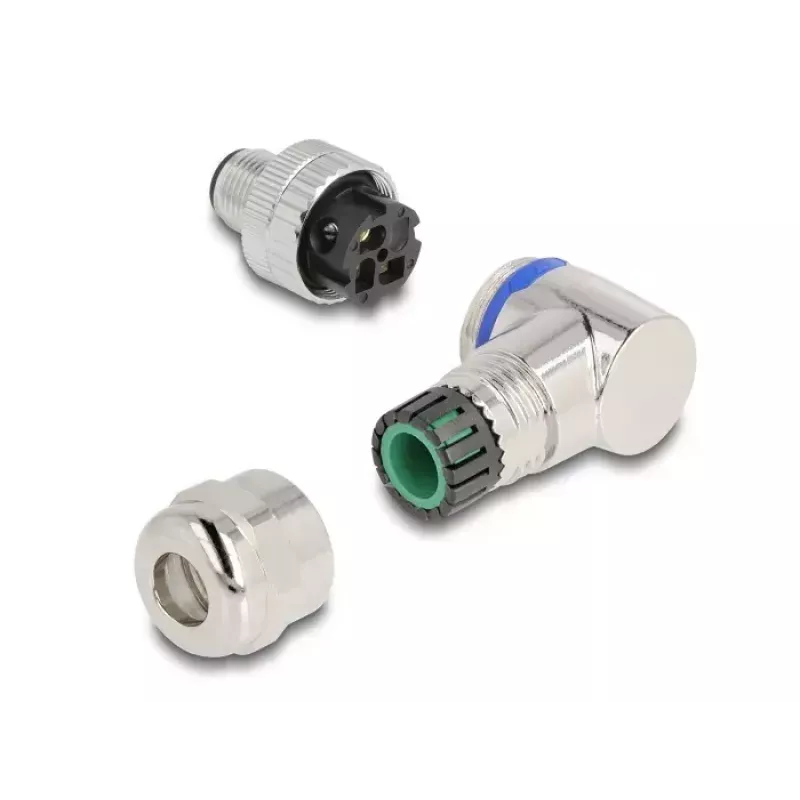 Conector macho M12 DeLOCK codificación A de 3 polos 90° acodado metal