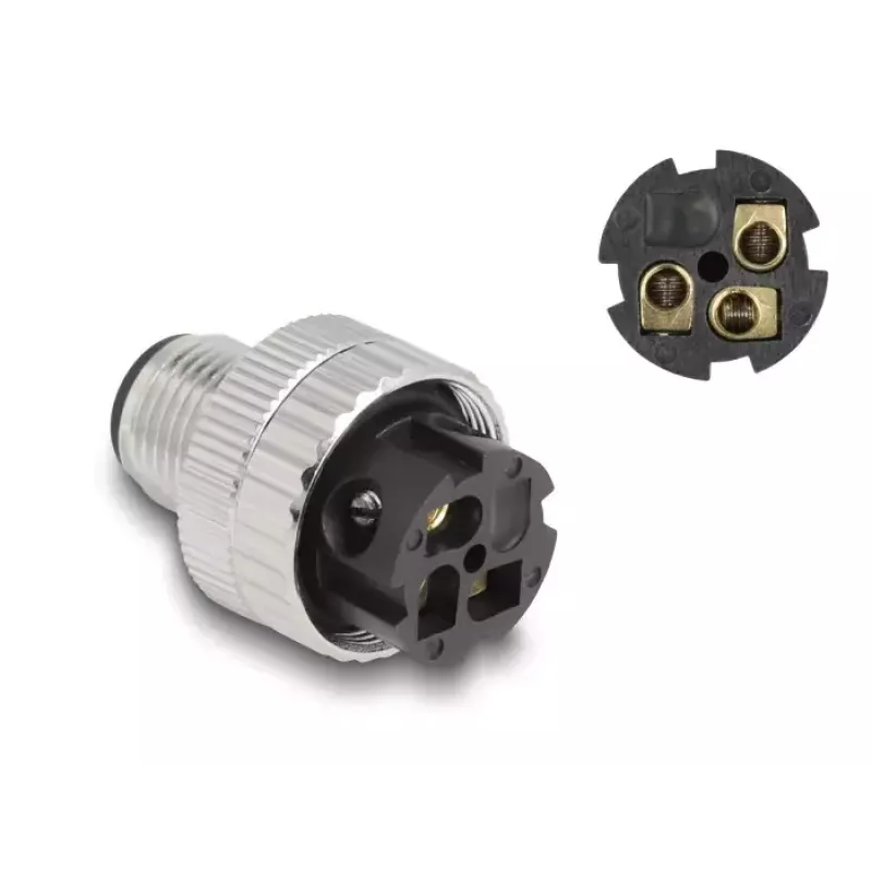 Conector macho M12 DeLOCK codificación A de 3 polos 90° acodado metal