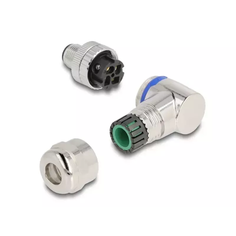 Conector macho M12 DeLOCK codificación A de 4 polos 90° acodado metal