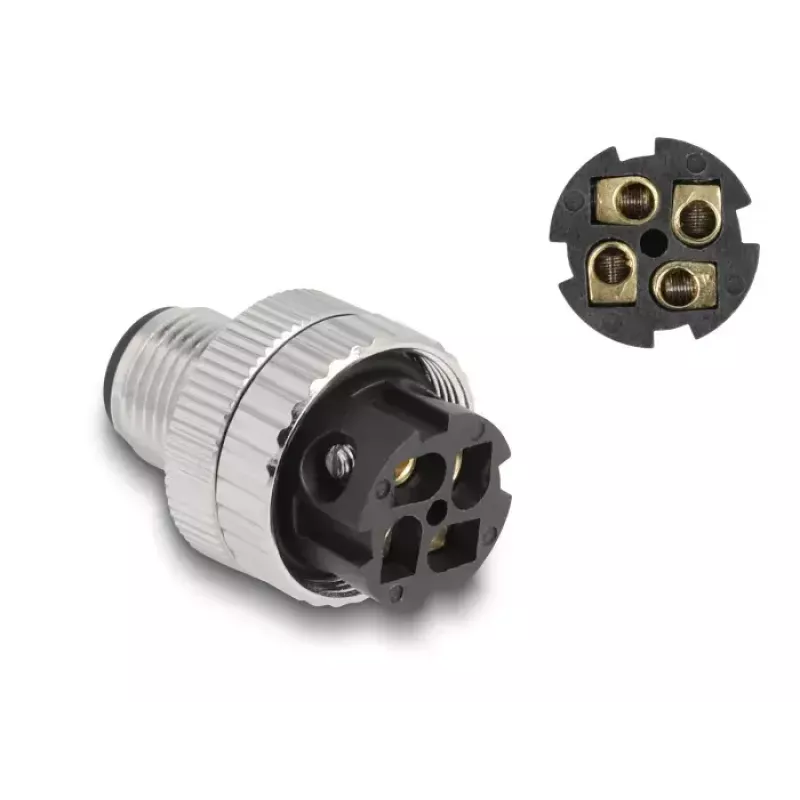 Conector macho M12 DeLOCK codificación A de 4 polos 90° acodado metal