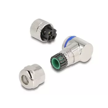 Conector hembra M12 DeLOCK codificación A de 3 polos 90° acodado metal